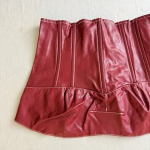 Edikted Moss Faux Leather Corset L Burgundy Y2K Lace Up Moto Bustier thumbnail 6