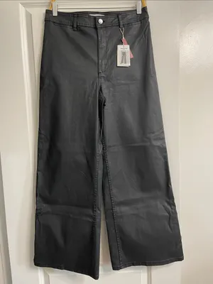 Mango Coated Jeans Culotte High Waist Catherine Ankle Black Wide Leg Size 10 NWT thumbnail 5