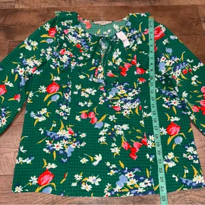 NEW Loft Ann Taylor Floral Bouquet Ruffle Tie-Neck Jacquard Long Sleeve Blouse thumbnail 6