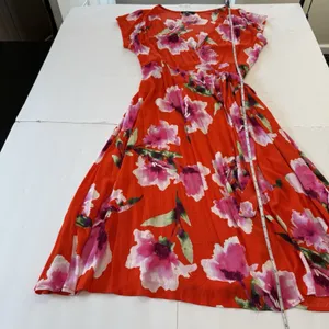 NWT Lulus Have Love Will Travel Coral Red Floral Gauze‎ Wrap Midi Dress Size XL thumbnail 8