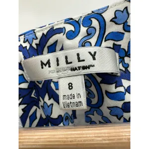 Milly Dress Women 8 Blue White Paisley Print‎ V-Neck Sleeveless Back Zip Mini thumbnail 5