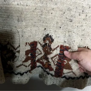 Free‎ People Aztec South Western Brown Hooded Kangaroo Pocket Wool Blend Sweater thumbnail 4