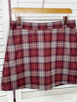 Halara Plaid Skort Mini Skirt Red Grey Large Preppy Punk Academia School Girl thumbnail 7