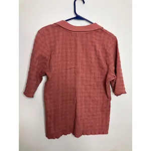 Free People Polo Top Womens Large Rose Pink Textured V-Neck Short Sleeve thumbnail 5