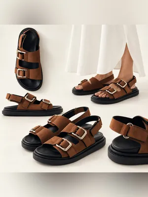 ALOHAS Harper Brown Suede Chunky Buckle Sandals US 8.5 $230 thumbnail 2