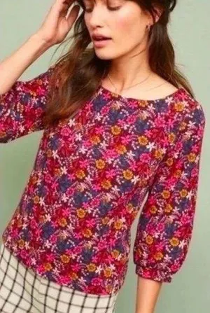 Anthropologie Maeve Floral Print Puff Sleeve Top NWT Size Medium thumbnail 1