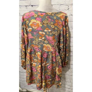 RusttyDustty Boho Floral Long Sleeve Button Front Shorts Romper Size 0XL thumbnail 5