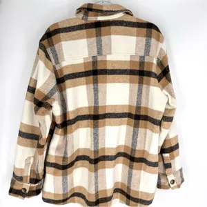 Wanna B Me Plaid Shacket Brown Cream Tan‎ Button Front Size L thumbnail 3