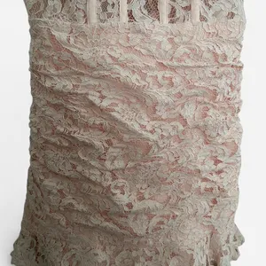 Bardot Danni Lace corset waist mini dress with frill hem in soft pink lace M thumbnail 5