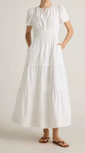 NWT Quince Women’s 100% Organic Cotton Poplin Tiered Maxi Dress White Sz M thumbnail 1