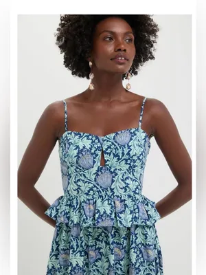 Tuckernuck Hyacinth House Blue Leafy Floral Maeve Midi Dress Sz S thumbnail 4