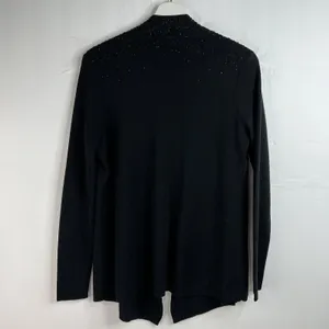Eileen Fisher S Cardigan Black Beaded Merino Wool Open Front Italian Yarn Luxury thumbnail 8