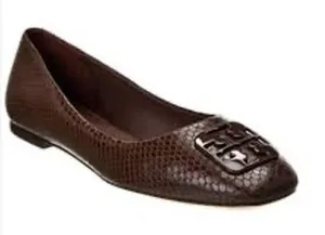 Tory Burch Georgia Brown Snake Embossed Leather Square Toe Ballet Flats 5M‎ EUC thumbnail 1