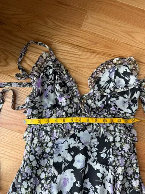 Lulus NWT Black Lavender Floral Ruffle Tie Strap Maxi Dress S thumbnail 7