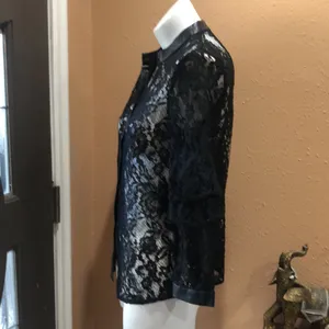 Zara basic black lace button up blouse thumbnail 4