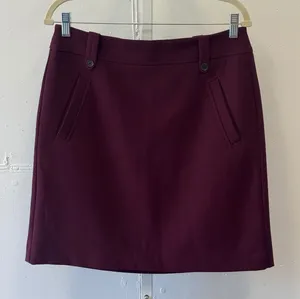 Ann Taylor LOFT Burgundy Maroon Mini Skirt Size 8 A-Line Stretch Pockets Career thumbnail 1