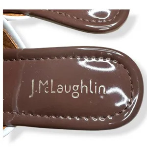 J.McLaughlin Leslie Thong Sandals Patent Leather Brown‎ White Preppy Women 7M thumbnail 5