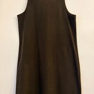 Vintage Jumper Overall Dress 14 Faux Suede Midi 90s Brown Cottagecore Granola thumbnail 5