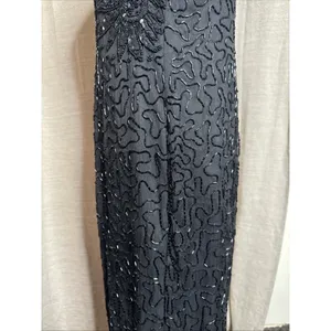 Vintage 90s Papell Boutique Black silk floral beaded sequin gown black tie Sz 14 thumbnail 8