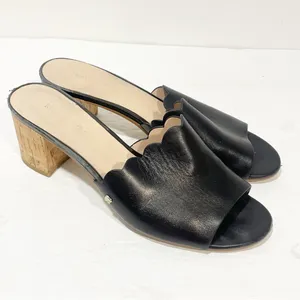 Kate Spade‎ Size 8 Warren Black Scalloped Open Toed Block Heel Slip On Mules thumbnail 3