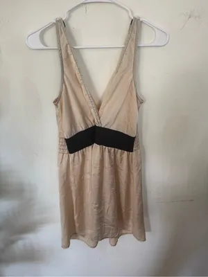 Vintage Y2K Solemio Cream V-Neck Smocked Waist Slip Dress thumbnail 2