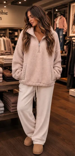 Abercrombie & Fitch Sherpa Blush Half Zip Pullover thumbnail 1