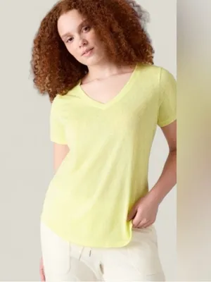 Athleta Neon Coral Short Sleeve V-Neck Tee thumbnail 2