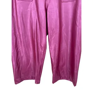 Anthropologie Maeve Colette Faux Leather Wide Leg Cropped Pants Pink Size 20W thumbnail 10