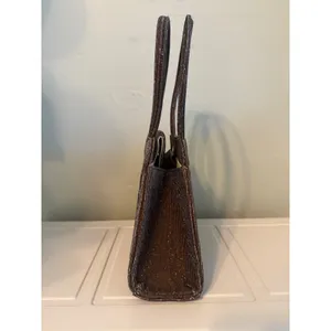 Retro y2k Brown Shimmer Pleated Faux Pearl Top Handle Evening Bag boho whimsi da thumbnail 4