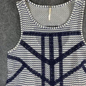 Free People Navy White‎ Zig Zag Knit Peplum Tank Top Crochet Lace Trim Small thumbnail 2