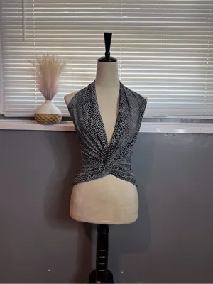 Y2KBlack White Animal Print Halter Twist Front Sleeveless Top Size M thumbnail 2