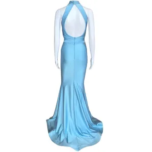 Jessica Angel 406 High Neck Open Back Halter Gown Cold Light Blue Size XS NWT thumbnail 4