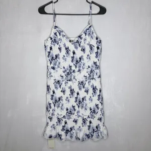 Abercrombie & Fitch Blue & White Smocked Floral Mini Dress thumbnail 4