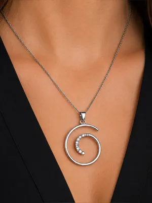 Sterling Silver Modern Swirl Pendant Chain Link Necklace thumbnail 1