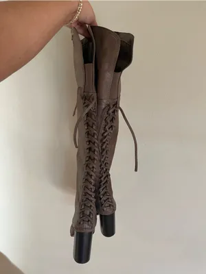 Vince Camuto Women's Knee-High Lace-Up Leather Boots Gray thumbnail 3