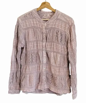 Dylan Womans Boho Patchwork Top Size M Cottage Prairie Victorian Crochet Lilac thumbnail 1