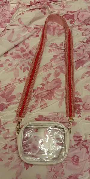 Clear Crossbody Stadium Bag with Pink Beaded Guitar Strap thumbnail 1