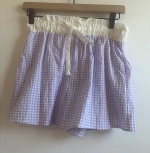 Le Lis Lavender Gingham Shorts with Cream Lace Waistband and Drawstring thumbnail 1