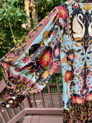 NWOT Farm Rio Floral Swans V-Neck Long Sleeves Mini Dress Size S thumbnail 5