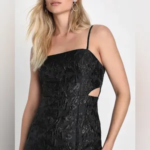 Lulu’s NWT Gorgeously Chic Black Floral Jacquard Cutout Maxi Dress Size Medium thumbnail 3
