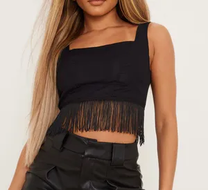 Pretty Little Thing Black Fringe Crop Top thumbnail 1