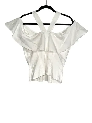 INTERMIX White Off The Shoulder Ruffle Halter Top LARGE thumbnail 3