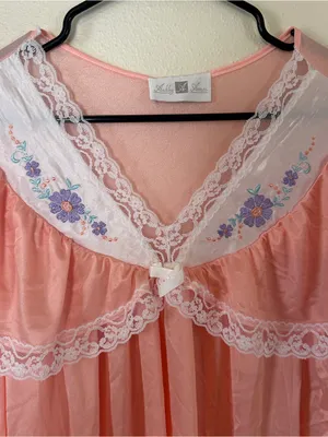 Vintage Peach Floral Embroidered Lace Nightgown thumbnail 2