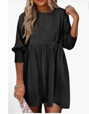 NEW Black Tunic Short Sleeve Crew Neck Flowy Swing Mini Dress 2X thumbnail 1