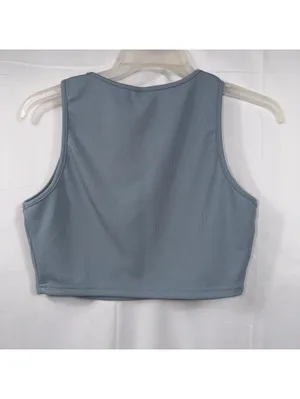 SHEIN Women’s Ribbed Lounge Set Blue Gray Crop Tank & Shorts Size Large thumbnail 6