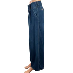 Alice + Olivia Blue Pleated Palazzo Baggy Wide Leg High Rise Denim Jeans Sz 24 thumbnail 2