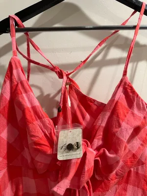 FREE PEOPLE Via Gingham Cotton Seersucker Sundress Red Combo Everly X-Small NWT thumbnail 7