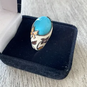 David Sigal Sterling Silver Enamel ring Blue Size 6 thumbnail 4