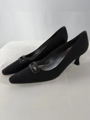 Vintage Stuart Weitzman Pointed Toe Kitten Heels with‎ Embellished Buckle Black thumbnail 7