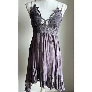 FP One Adela Lace Strappy Smocked Boho Dainty Fairy Core Gray Purple Dress S thumbnail 3